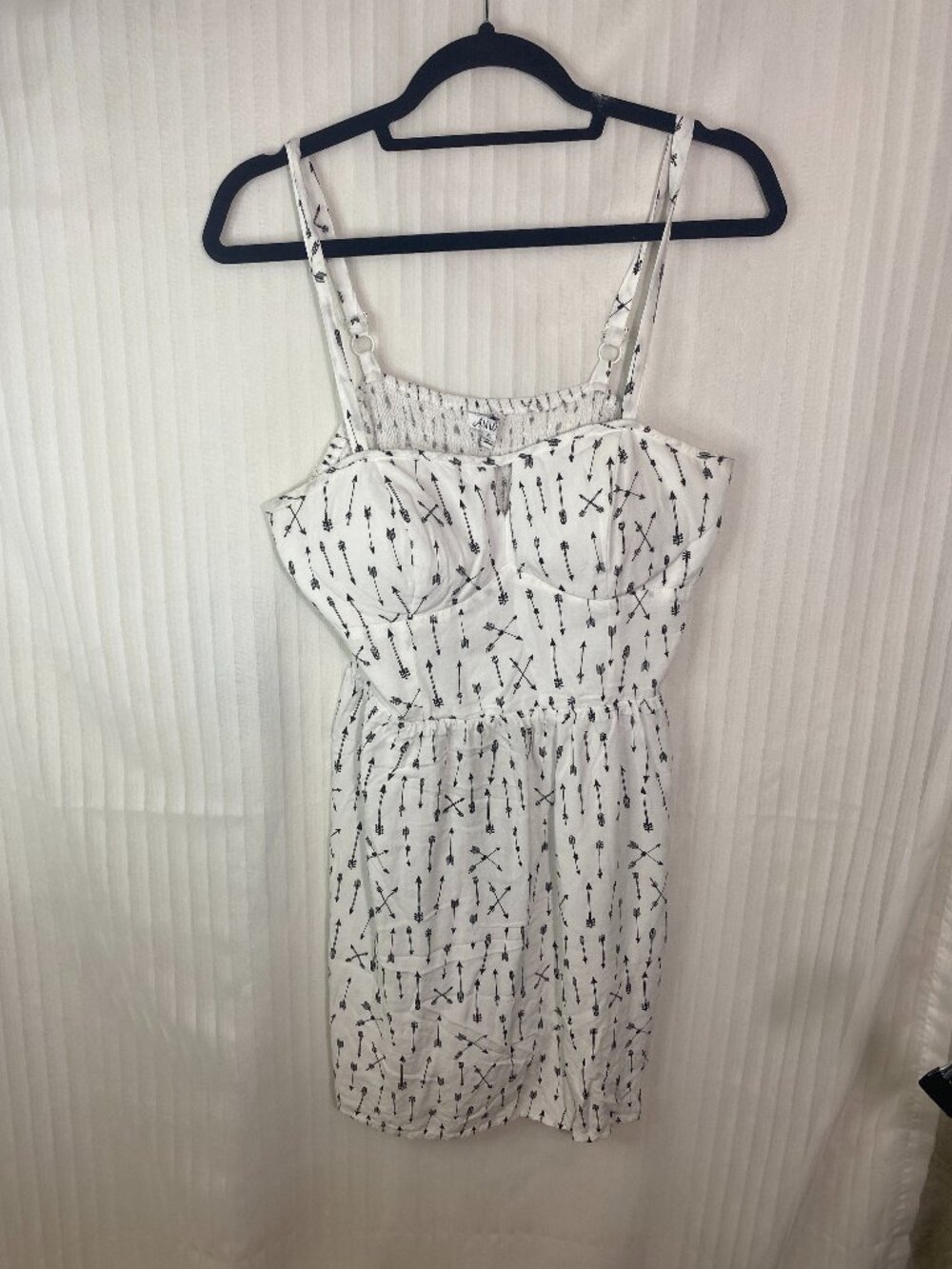 AUW White Arrow Print Sundress Women’s XL Spaghetti Strap Mini Dress Boho